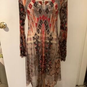 Biya Johnny Was sheer printed and embroidered long sleeve mini dress size xxs